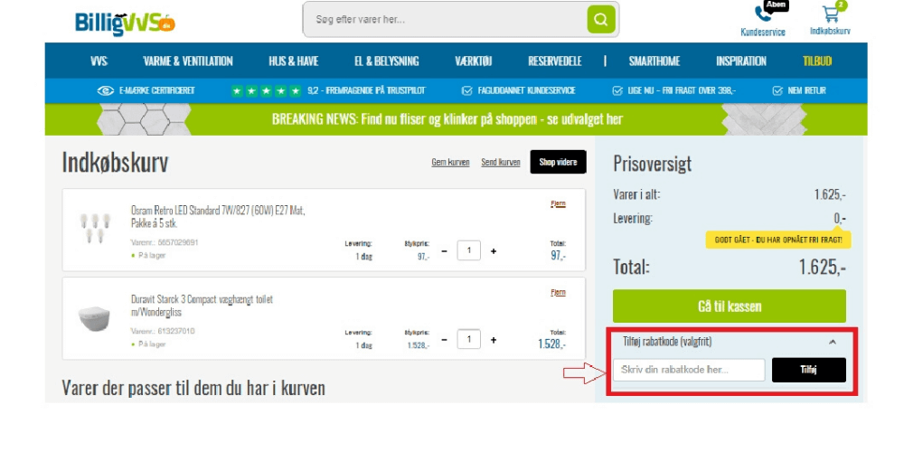 Sådan bruger man en rabatkode Billig VVS