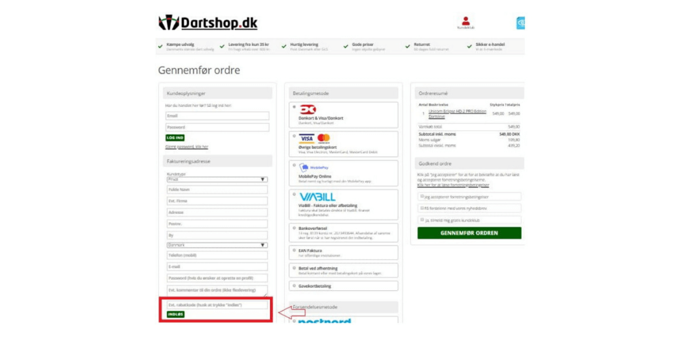 Sådan bruger du en Dartshop rabatkode