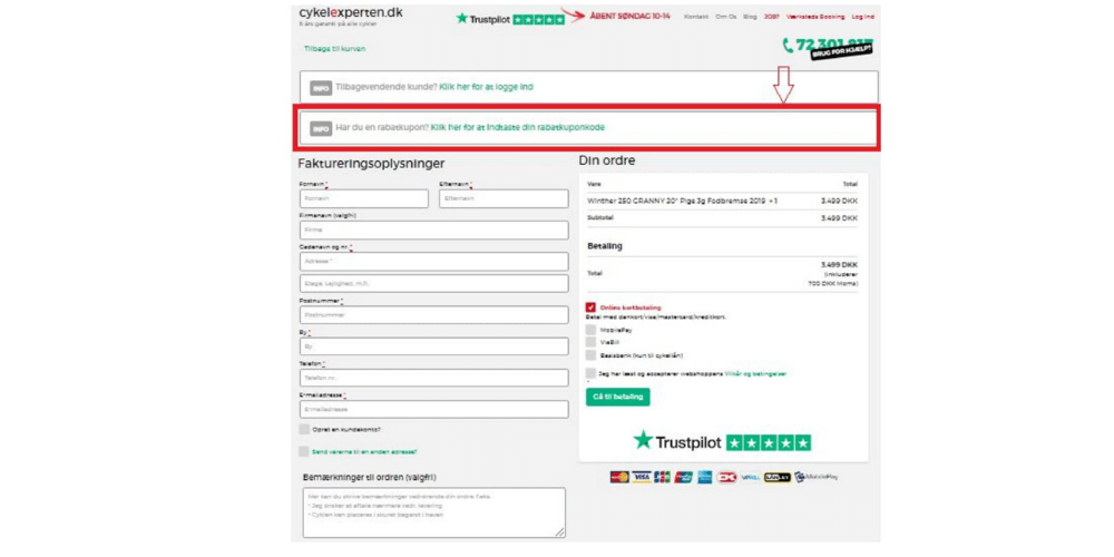 Sådan bruger du en cykelexperten rabatkode