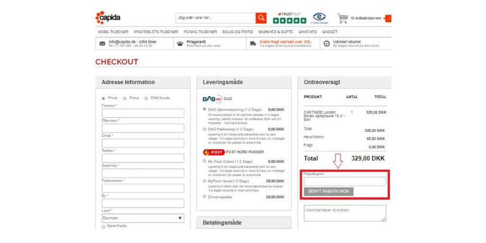 Sådan bruger du en Capida rabatkode