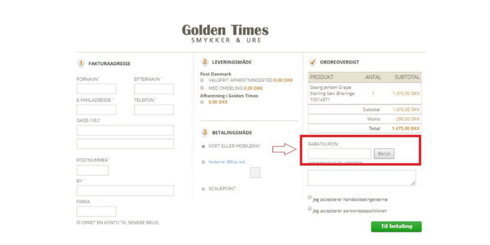 Sådan bruger man en rabatkode Golden Times 