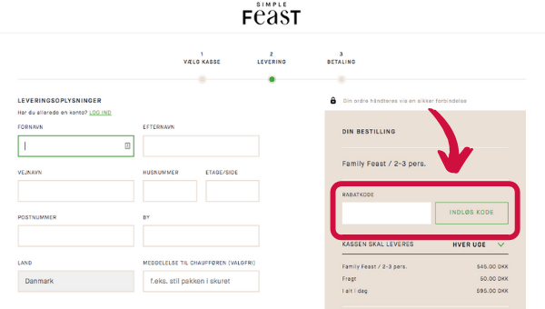 Sådan bruger man en rabatkode Simple Feast