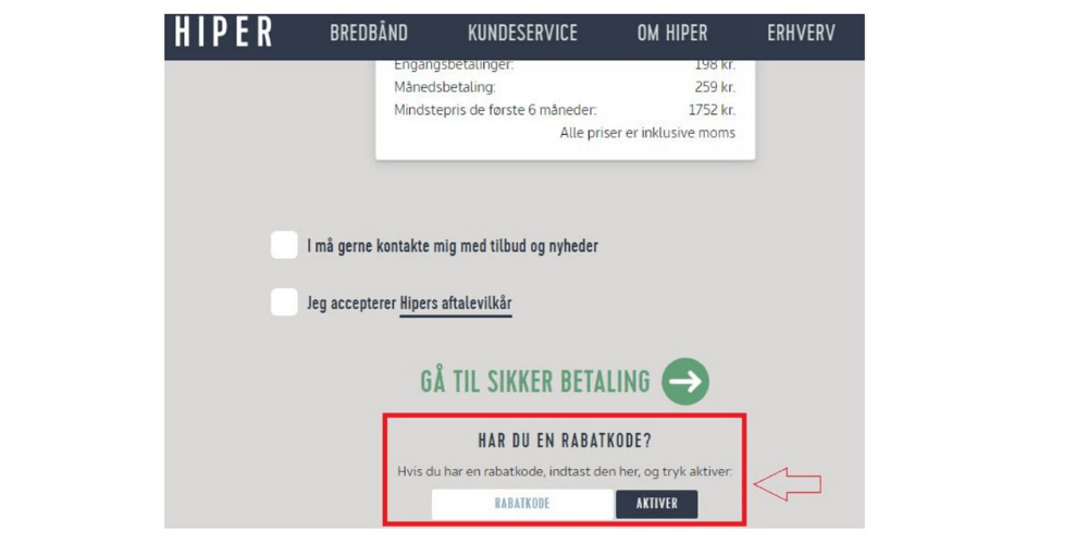 Sådan bruger du en Hiper rabatkode