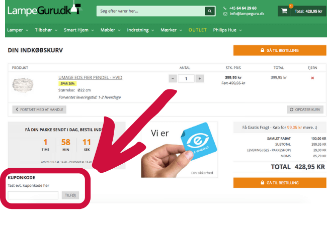 Sådan bruger man en rabatkode LampeGuru