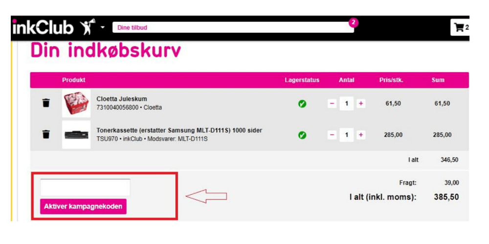 Sådan bruger du en inkClub rabatkode