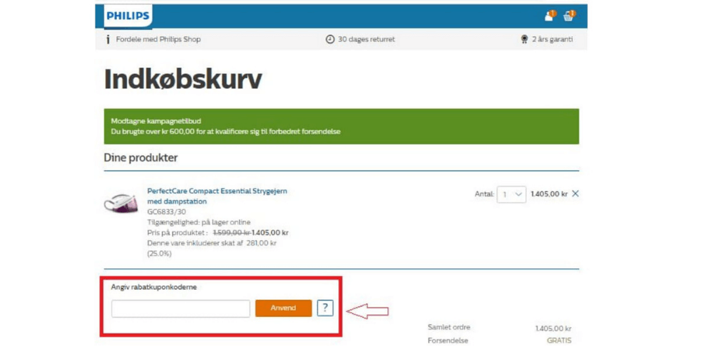 Sådan bruger man en rabatkode Philips